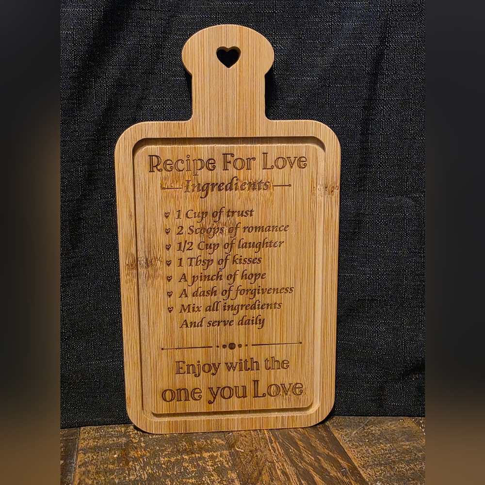 Valentines Gift -  "Recipe for Love" Bamboo Charvuterie Board - Gift Of Love -